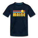Maine Youth T-Shirt - Retro Sunrise Youth Maine Tee - deep navy
