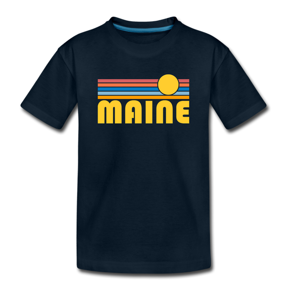 Maine Youth T-Shirt - Retro Sunrise Youth Maine Tee - deep navy