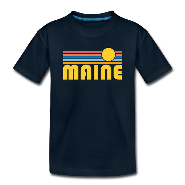 Maine Youth T-Shirt - Retro Sunrise Youth Maine Tee - deep navy