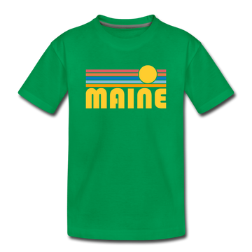 Maine Youth T-Shirt - Retro Sunrise Youth Maine Tee - kelly green
