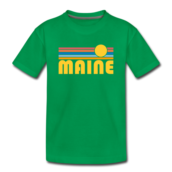 Maine Youth T-Shirt - Retro Sunrise Youth Maine Tee - kelly green