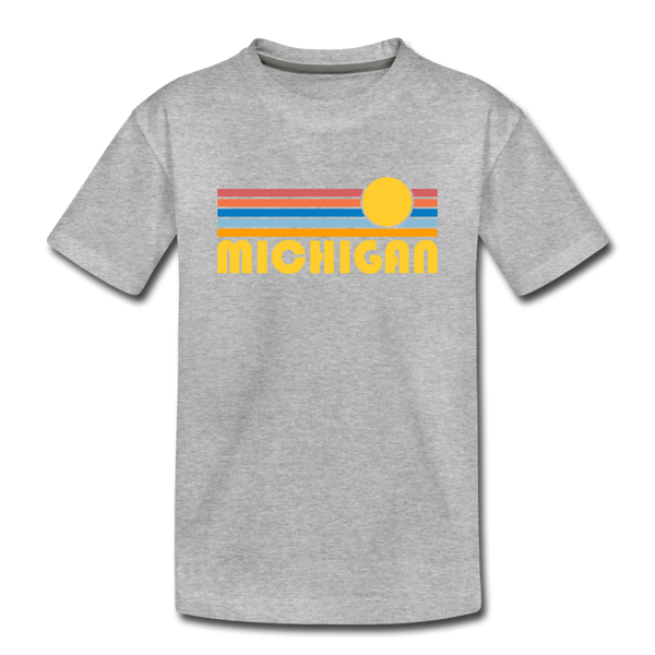 Michigan Youth T-Shirt - Retro Sunrise Youth Michigan Tee - heather gray