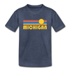 Michigan Youth T-Shirt - Retro Sunrise Youth Michigan Tee - heather blue
