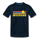 Michigan Youth T-Shirt - Retro Sunrise Youth Michigan Tee - deep navy