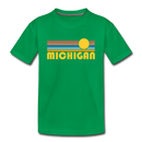 Michigan Youth T-Shirt - Retro Sunrise Youth Michigan Tee - kelly green