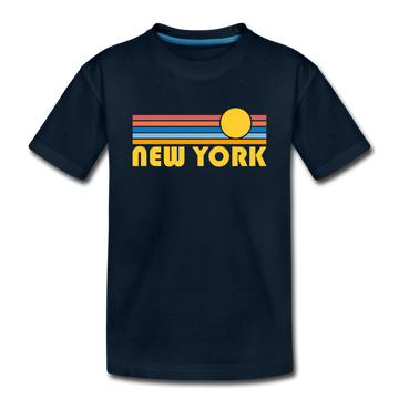 New York, New York Youth T-Shirt - Retro Sunrise Youth New York Tee - deep navy