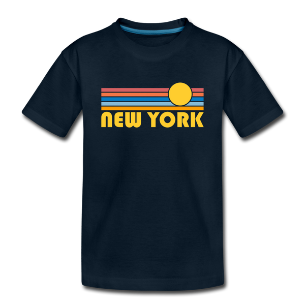 New York, New York Youth T-Shirt - Retro Sunrise Youth New York Tee - deep navy