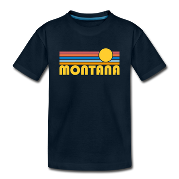 Montana Youth T-Shirt - Retro Sunrise Youth Montana Tee - deep navy