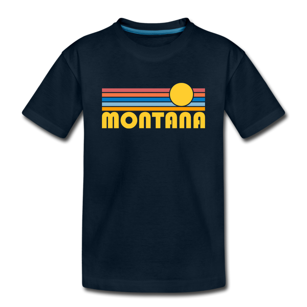 Montana Youth T-Shirt - Retro Sunrise Youth Montana Tee - deep navy