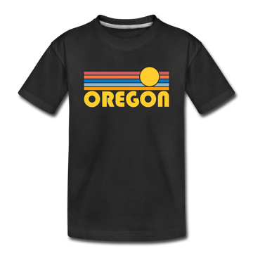 Oregon Youth T-Shirt - Retro Sunrise Youth Oregon Tee - black