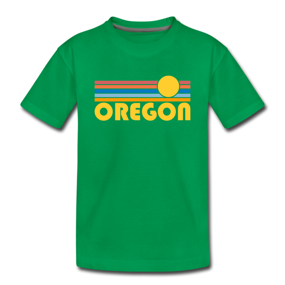 Oregon Youth T-Shirt - Retro Sunrise Youth Oregon Tee - kelly green