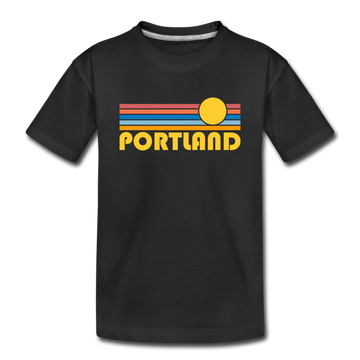 Portland, Oregon Youth T-Shirt - Retro Sunrise Youth Portland Tee - black