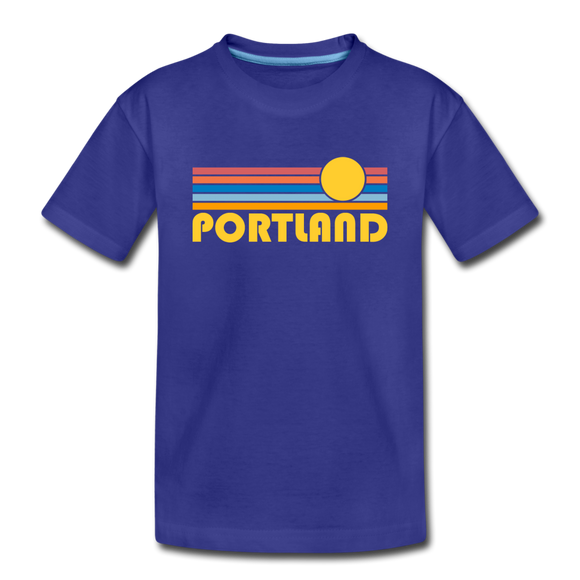 Portland, Oregon Youth T-Shirt - Retro Sunrise Youth Portland Tee - royal blue