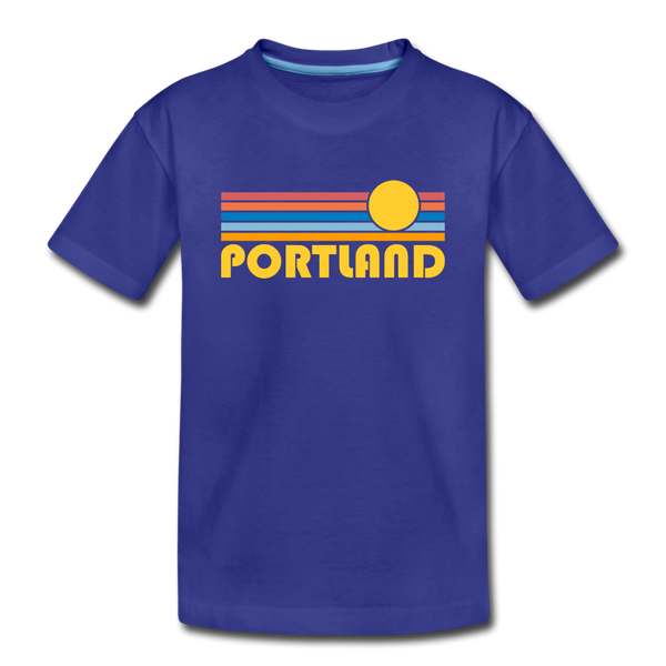 Portland, Oregon Youth T-Shirt - Retro Sunrise Youth Portland Tee - royal blue
