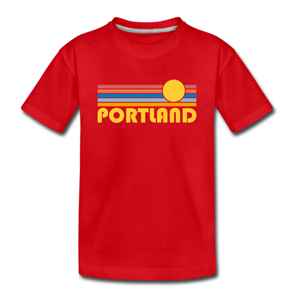 Portland, Oregon Youth T-Shirt - Retro Sunrise Youth Portland Tee - red