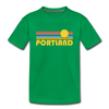Portland, Oregon Youth T-Shirt - Retro Sunrise Youth Portland Tee - kelly green