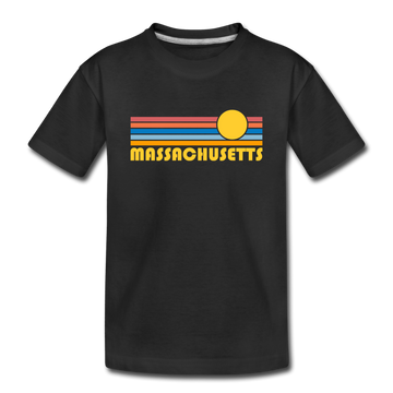 Massachusetts Youth T-Shirt - Retro Sunrise Youth Massachusetts Tee - black