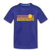 Massachusetts Youth T-Shirt - Retro Sunrise Youth Massachusetts Tee - royal blue