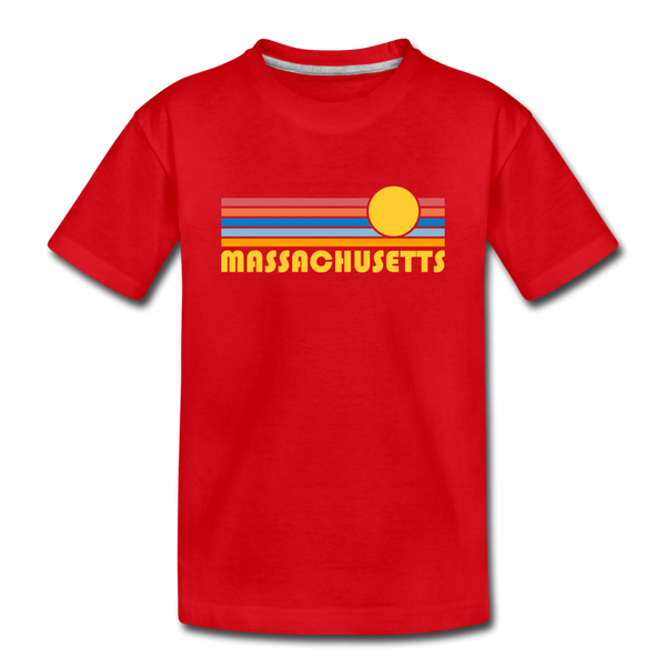 Massachusetts Youth T-Shirt - Retro Sunrise Youth Massachusetts Tee - red