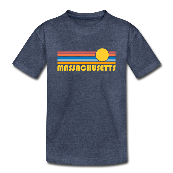 Massachusetts Youth T-Shirt - Retro Sunrise Youth Massachusetts Tee - heather blue