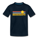 Massachusetts Youth T-Shirt - Retro Sunrise Youth Massachusetts Tee - deep navy