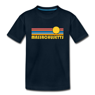 Massachusetts Youth T-Shirt - Retro Sunrise Youth Massachusetts Tee - deep navy