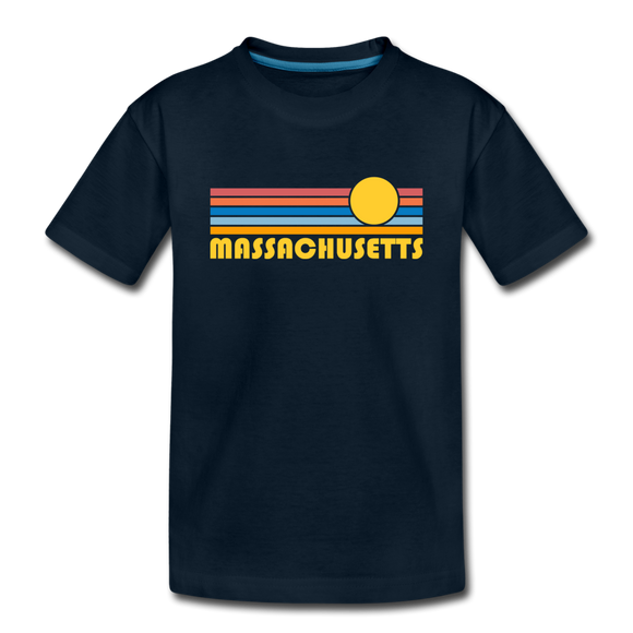 Massachusetts Youth T-Shirt - Retro Sunrise Youth Massachusetts Tee - deep navy