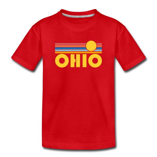 Ohio Youth T-Shirt - Retro Sunrise Youth Ohio Tee - red