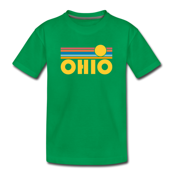 Ohio Youth T-Shirt - Retro Sunrise Youth Ohio Tee - kelly green