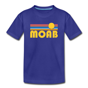 Moab, Utah Youth T-Shirt - Retro Sunrise Youth Moab Tee - royal blue