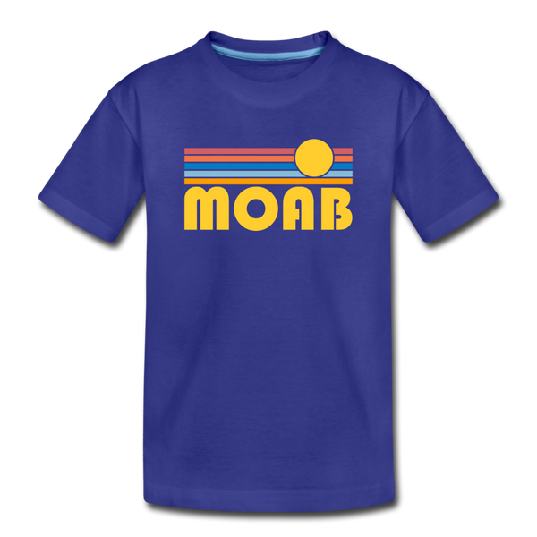 Moab, Utah Youth T-Shirt - Retro Sunrise Youth Moab Tee - royal blue