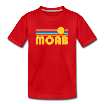 Moab, Utah Youth T-Shirt - Retro Sunrise Youth Moab Tee - red