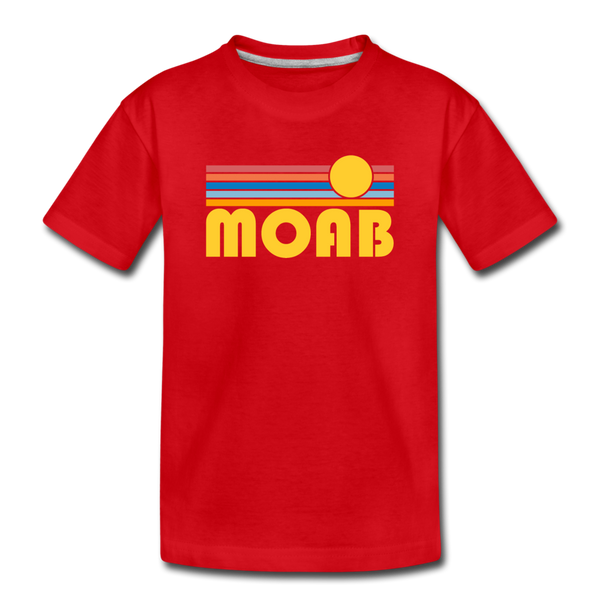 Moab, Utah Youth T-Shirt - Retro Sunrise Youth Moab Tee - red
