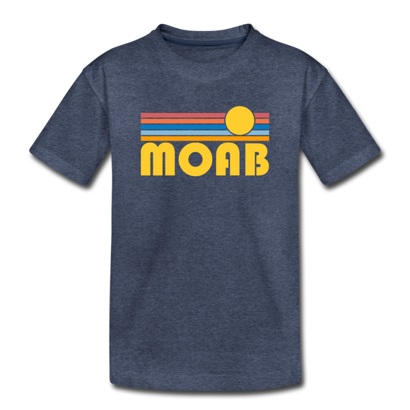 Moab, Utah Youth T-Shirt - Retro Sunrise Youth Moab Tee - heather blue