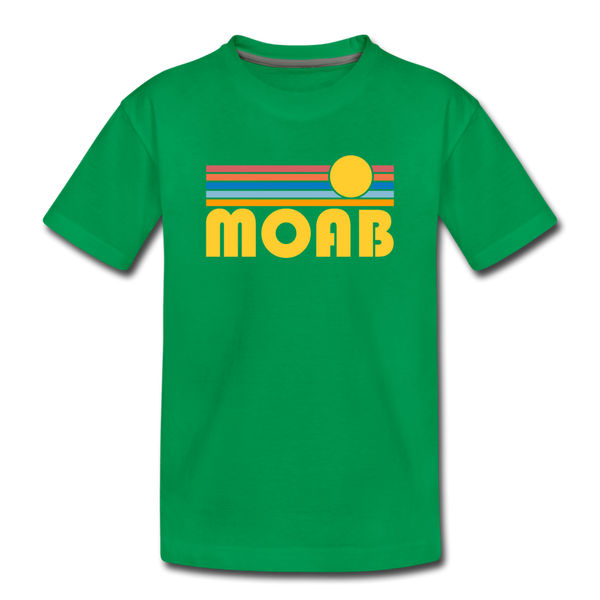 Moab, Utah Youth T-Shirt - Retro Sunrise Youth Moab Tee - kelly green