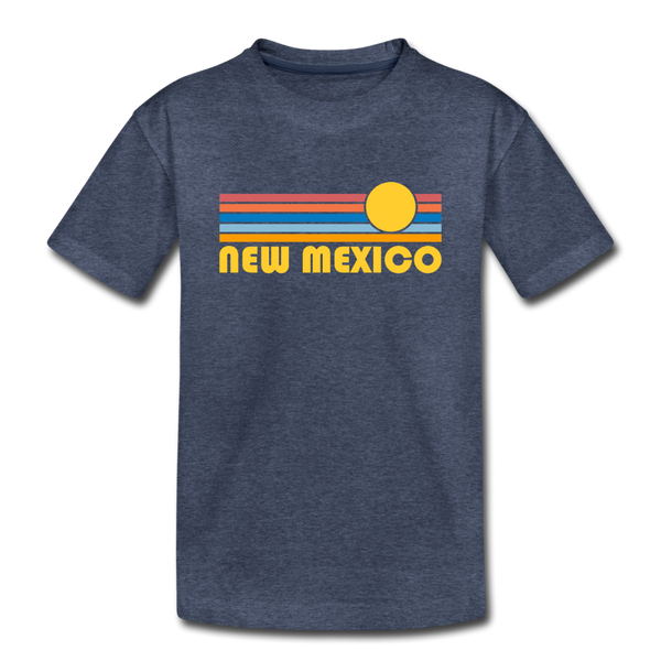 New Mexico Youth T-Shirt - Retro Sunrise Youth New Mexico Tee - heather blue