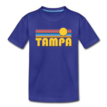 Tampa, Florida Youth T-Shirt - Retro Sunrise Youth Tampa Tee - royal blue