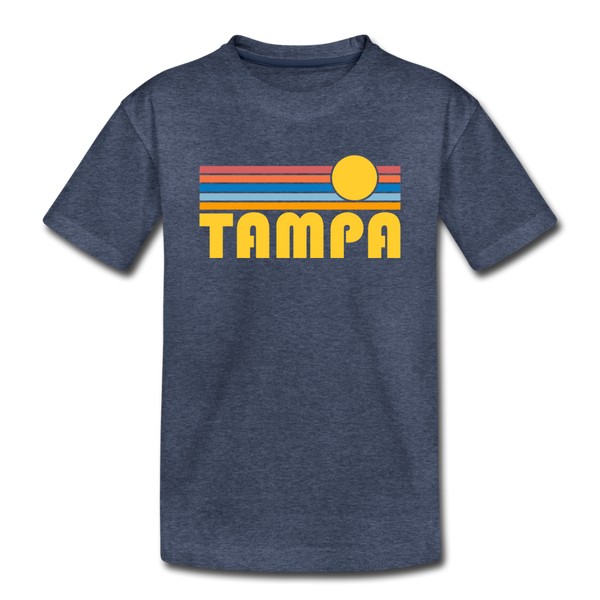 Tampa, Florida Youth T-Shirt - Retro Sunrise Youth Tampa Tee - heather blue