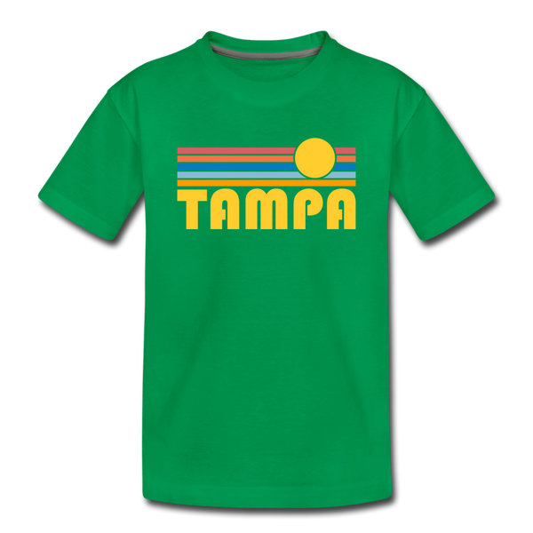 Tampa, Florida Youth T-Shirt - Retro Sunrise Youth Tampa Tee - kelly green