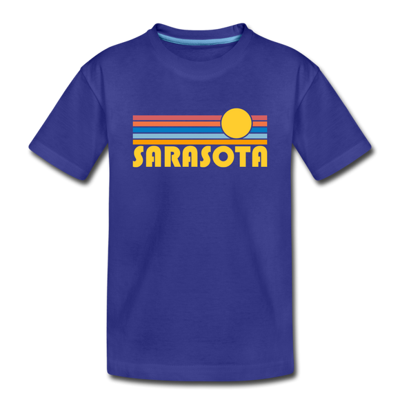 Sarasota, Florida Youth T-Shirt - Retro Sunrise Youth Sarasota Tee - royal blue