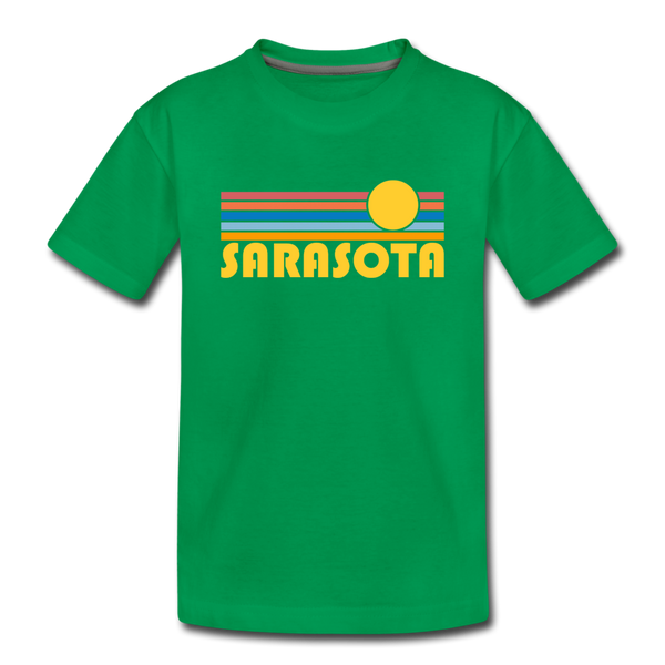 Sarasota, Florida Youth T-Shirt - Retro Sunrise Youth Sarasota Tee - kelly green