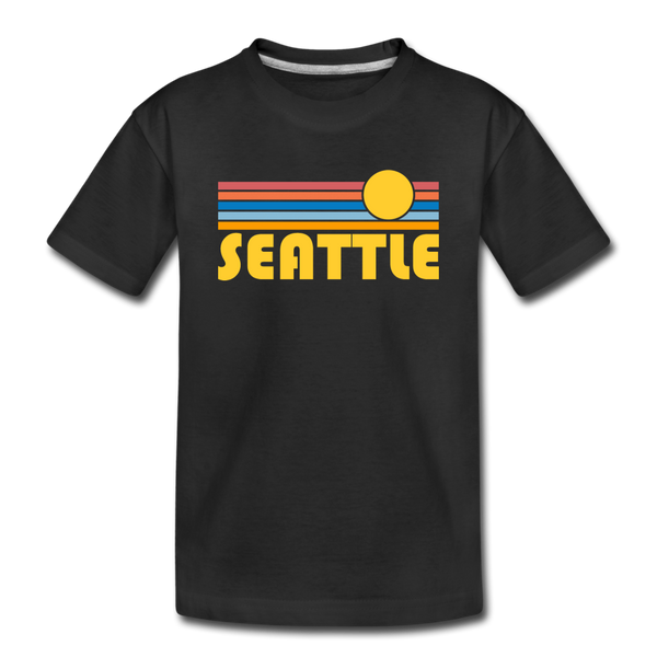 Seattle, Washington Youth T-Shirt - Retro Sunrise Youth Seattle Tee - black
