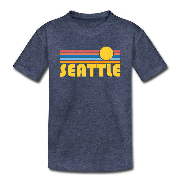 Seattle, Washington Youth T-Shirt - Retro Sunrise Youth Seattle Tee - heather blue