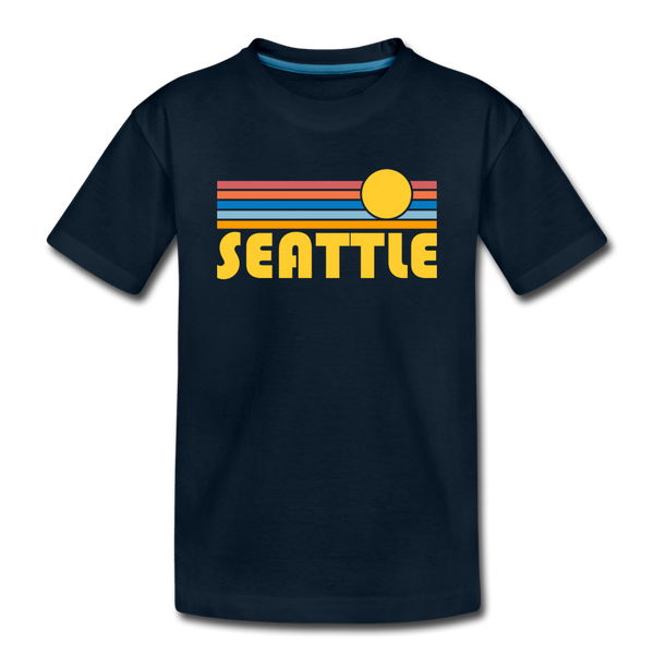 Seattle, Washington Youth T-Shirt - Retro Sunrise Youth Seattle Tee - deep navy