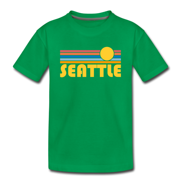 Seattle, Washington Youth T-Shirt - Retro Sunrise Youth Seattle Tee - kelly green