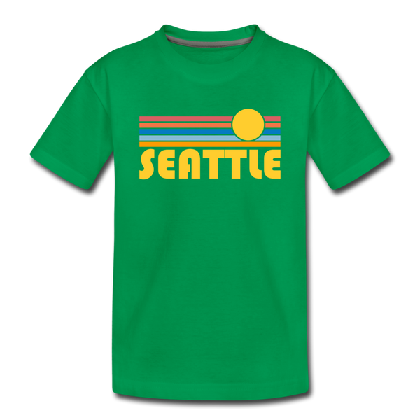Seattle, Washington Youth T-Shirt - Retro Sunrise Youth Seattle Tee - kelly green