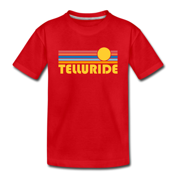 Telluride, Colorado Youth T-Shirt - Retro Sunrise Youth Telluride Tee - red