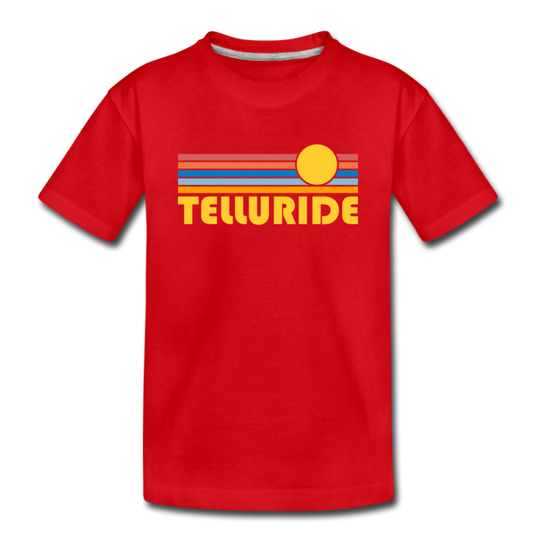 Telluride, Colorado Youth T-Shirt - Retro Sunrise Youth Telluride Tee - red