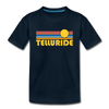 Telluride, Colorado Youth T-Shirt - Retro Sunrise Youth Telluride Tee - deep navy