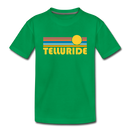 Telluride, Colorado Youth T-Shirt - Retro Sunrise Youth Telluride Tee - kelly green